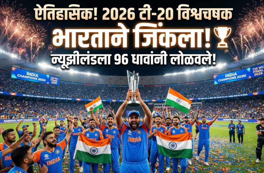 ऐतिहासिक! भारताने 2026 टी-20 विश्वचषक जिंकला, न्यूझीलंडला 96 धावांनी लोळवले! नरेंद्र मोदी स्टेडियमवर जल्लोष!