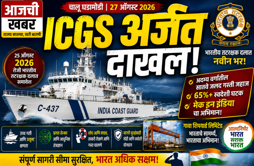 महत्त्वाची बातमी: भारतीय तटरक्षक दलात ‘आयसीजीएस अजित’ दाखल! जाणून घ्या त्याचे महत्त्व