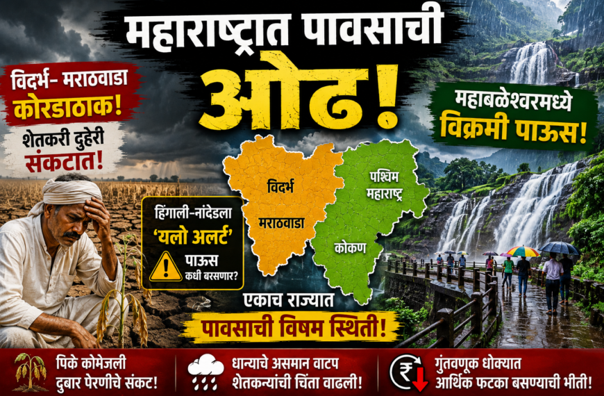 Maharashtra Rain: निम्म्या महाराष्ट्रावर पावसाचा रुसवा कायम, जोरदार सरींची प्रतीक्षाच! विदर्भ, मराठवाड्यातील बळीराजा दुबार संकटात, तर महाबळेश्वरमध्ये विक्रमी पावसाची नोंद