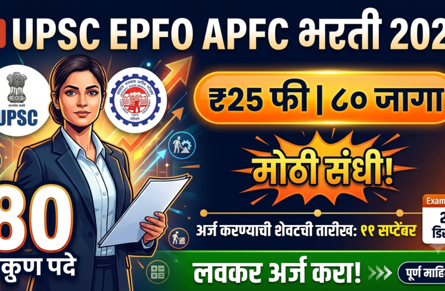 UPSC EPFO APFC Recruitment 2026 : ८० पदांसाठी मोठी भरती! आजच करा अर्ज