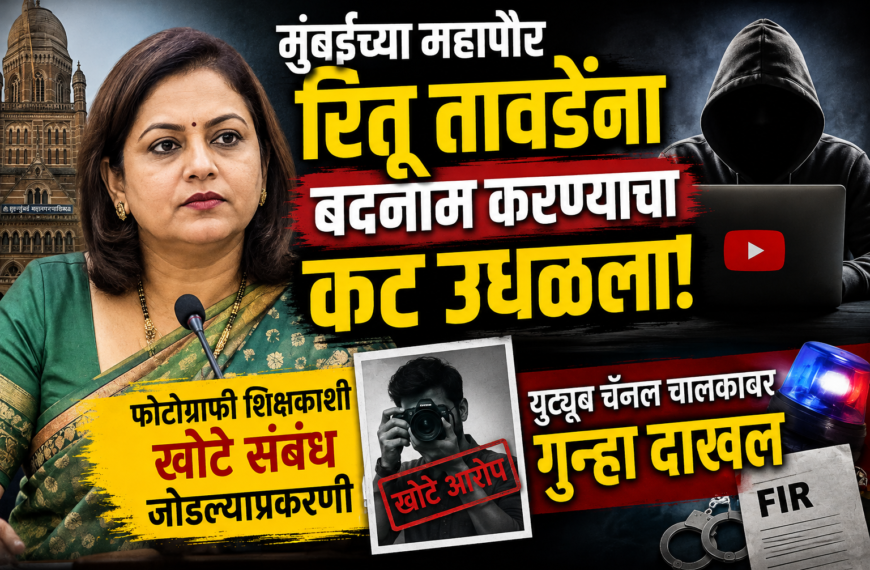 मुंबईच्या महापौर रितू तावडेंना बदनाम करण्याचा कट उधळला! फोटोग्राफी शिक्षकाशी खोटे संबंध जोडल्याप्रकरणी युट्यूब चॅनल चालकावर गुन्हा दाखल