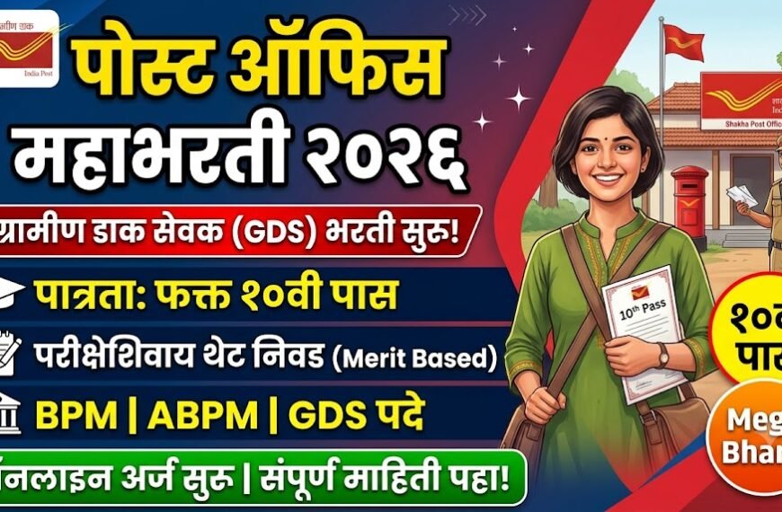 भारतीय डाक विभागात GDS पदांची ‘महाभरती २०२६’: १०वी उत्तीर्ण उमेदवारांसाठी सुवर्णसंधी!